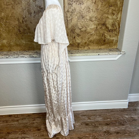 Free People Cha Cha Maxi Dress Womens Large Floral Ruffle Tiered Champagne - Picture 7 of 12